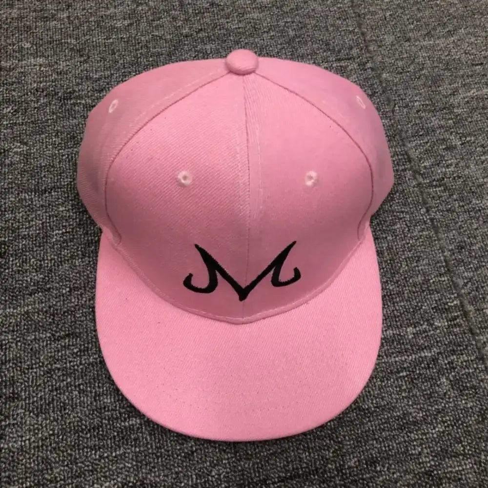 Pink cotton dragon ball buu snapback cap with black embroidered m logo hip hop hat