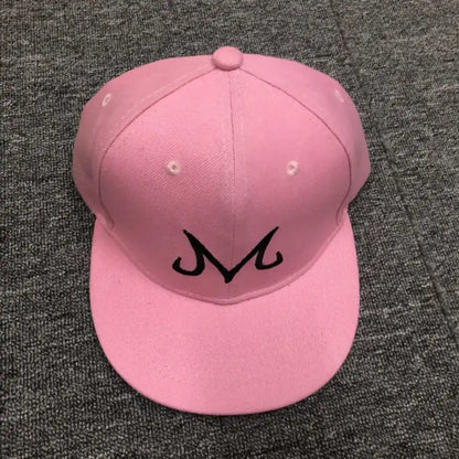 Pink cotton dragon ball buu snapback cap with black embroidered m logo hip hop hat