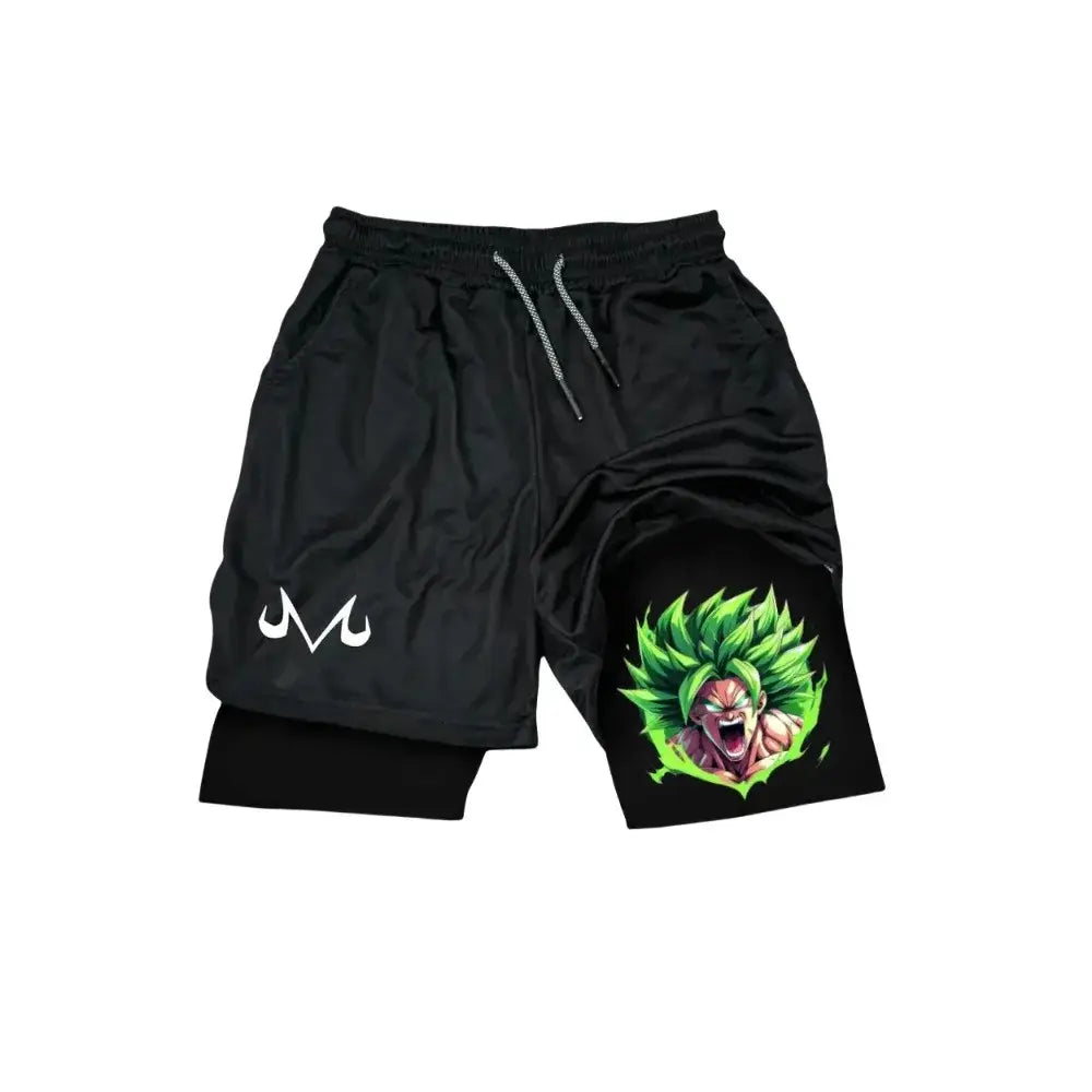 Black dragon ball frieza sport shorts with vibrant green pink anime graphic white drawstrings and dry fit material