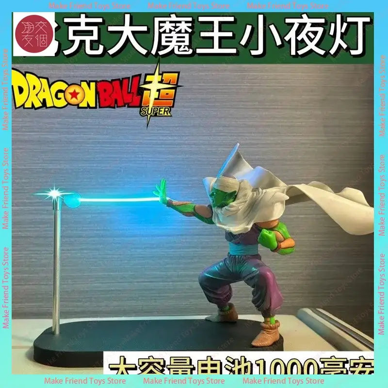 Green-skinned dragon ball gogeta figurine with white cloak and blue energy beam in premium display led lamp rechargeable