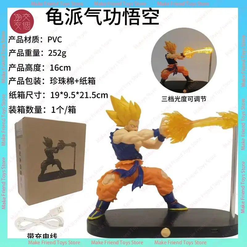 Detailed pvc figurine of goku in super saiyan form with glowing energy from dragon ball gogeta magnetic led lamp rechargeable