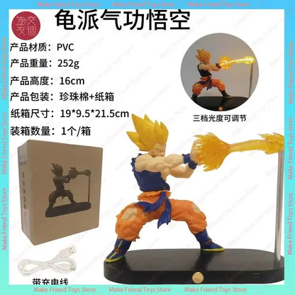 Detailed pvc figurine of goku in super saiyan form with glowing energy from dragon ball gogeta magnetic led lamp rechargeable