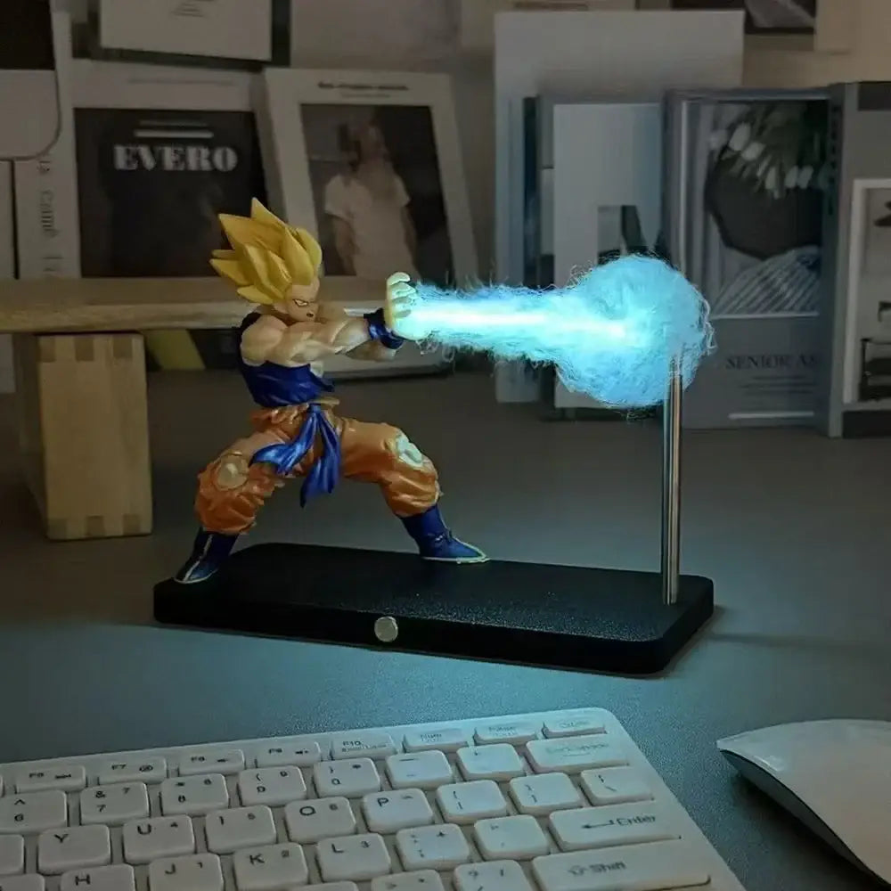Dragon ball gogeta magnetic led lamp featuring a rechargeable orange and blue goku plastic figurine with glowing energy blast