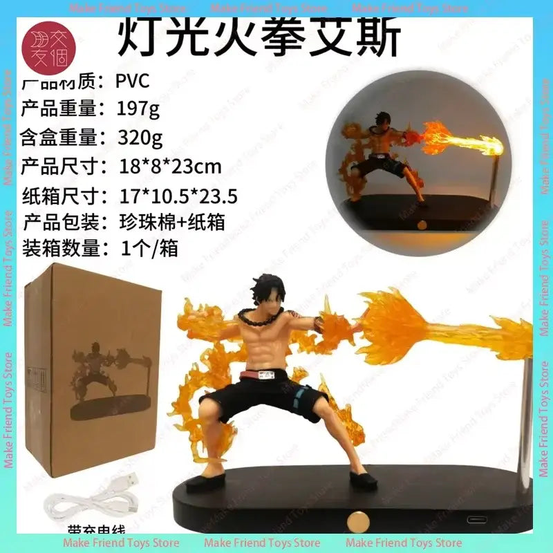 A pvc figurine of dragon ball gogeta in black shorts with glowing orange flame effects for a premium display lamp