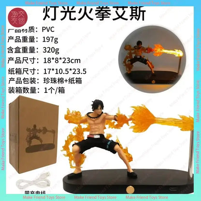 A pvc figurine of dragon ball gogeta in black shorts with glowing orange flame effects for a premium display lamp
