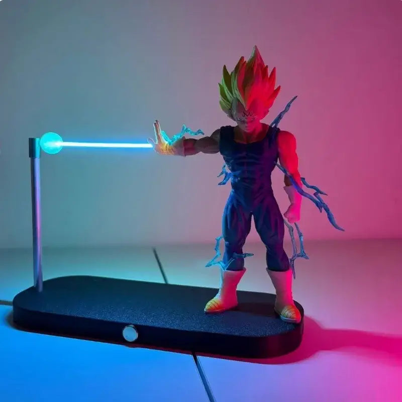 Dragon ball gogeta magnetic led lamp featuring a vibrant spiky-haired figure in dark blue with glowing cyan and pink lights