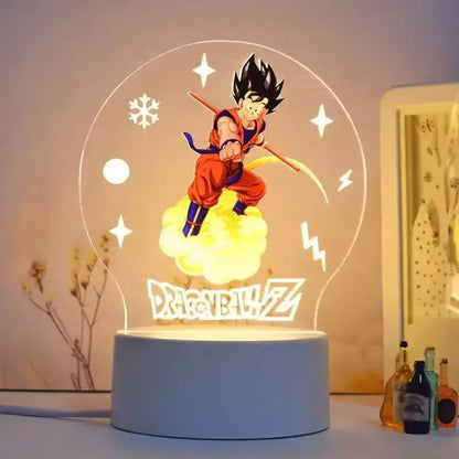 Dragon ball goku 3d led night light desk lamp features a translucent circular design with a glowing goku illustration