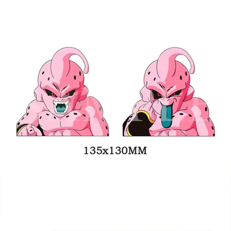 Pink spotted majin buu dragon ball lenticular sticker with two expressions featuring strong adhesive waterproof decal
