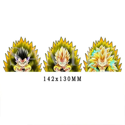 Three dragon ball goku lenticular stickers with spiky golden hair and strong adhesive waterproof decal design
