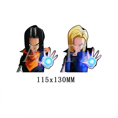 Dragon ball android 17 and 18 lenticular sticker with glowing blue energy spheres and strong adhesive waterproof decal