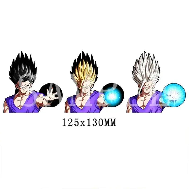 Purple dragon ball goku 3d lenticular sticker featuring three hair colors and energy spheres with strong adhesive waterproof decal