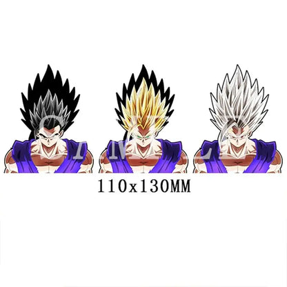 Dragon ball goku 3d lenticular sticker with three spiky hair decals in black gold and silver purple armor waterproof decal