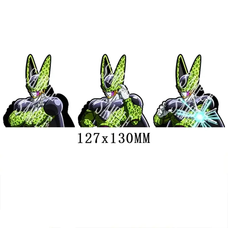 Green spotted cell character 3d lenticular sticker with black armor and purple eyes waterproof dragon ball decal