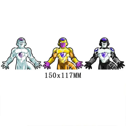 Dragon ball frieza lenticular sticker with silver, gold, and black-and-white designs featuring strong adhesive waterproof decal