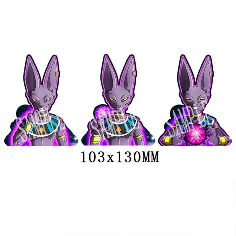 Dragon ball goku 3d lenticular sticker featuring purple character with strong adhesive and gold-trimmed armor