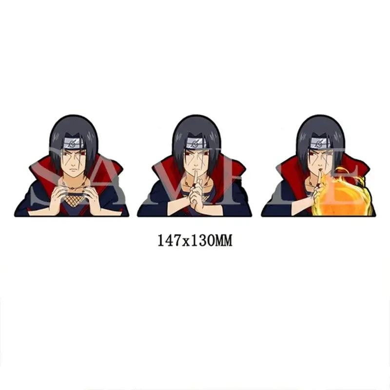 Three anime-style dragon ball goku cutouts in blue and red on a waterproof 3d lenticular sticker decal