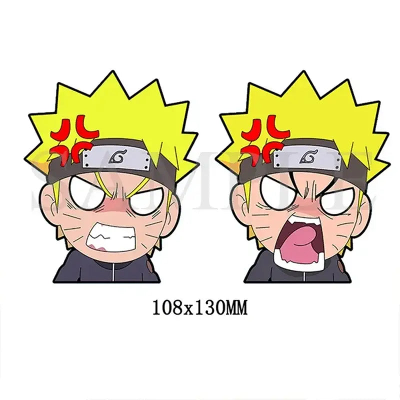 Two cartoon-style Naruto head lenticular stickers with spiky yellow hair and red forehead protector waterproof decal
