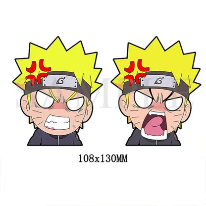 Two cartoon-style Naruto head lenticular stickers with spiky yellow hair and red forehead protector waterproof decal