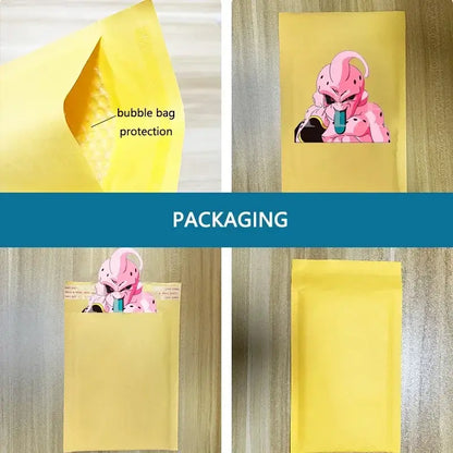 Yellow padded envelope with pink dragon ball goku 3d lenticular sticker featuring strong adhesive waterproof decal