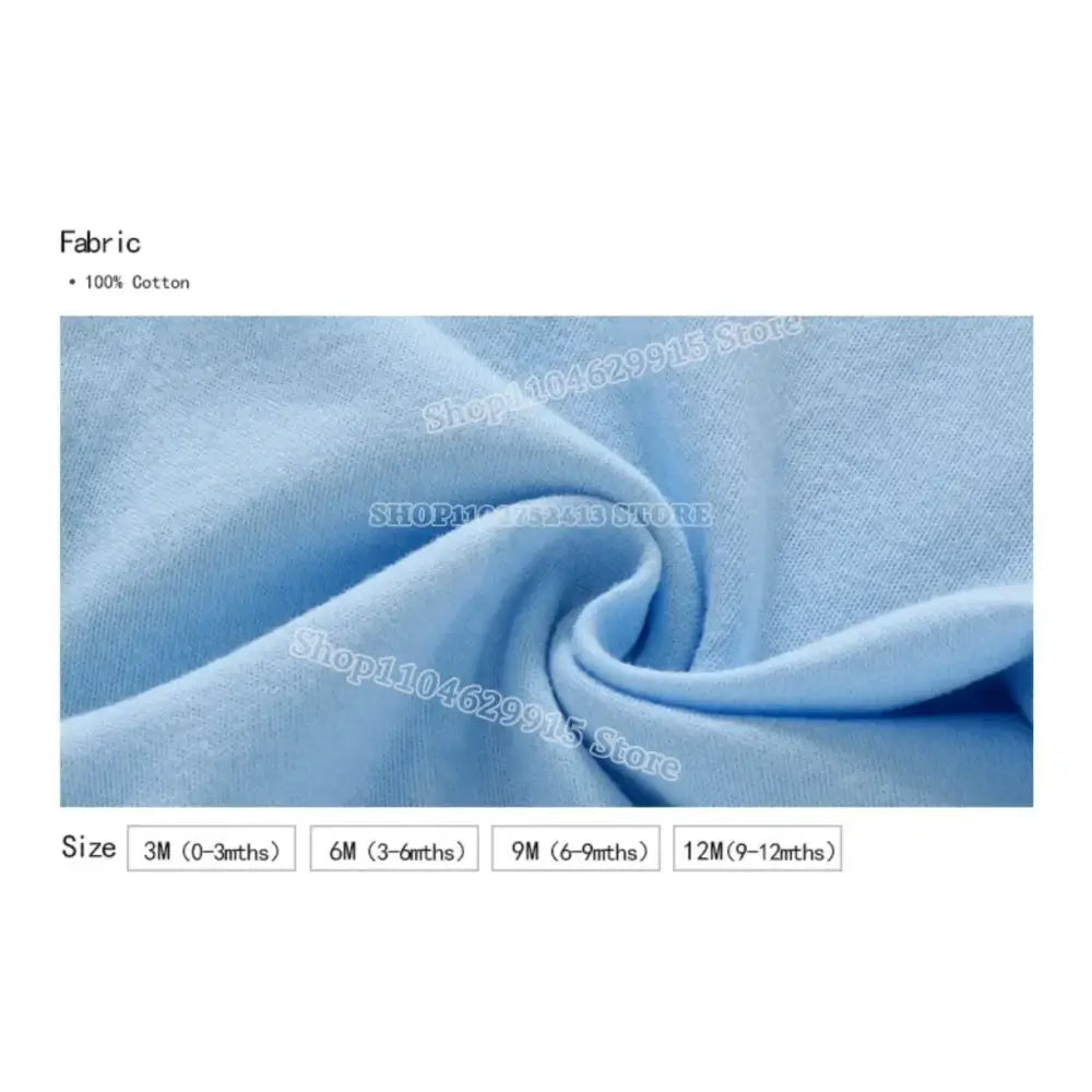 Light blue 100 percent cotton baby romper with soft textured weave for skin-friendly summer wear