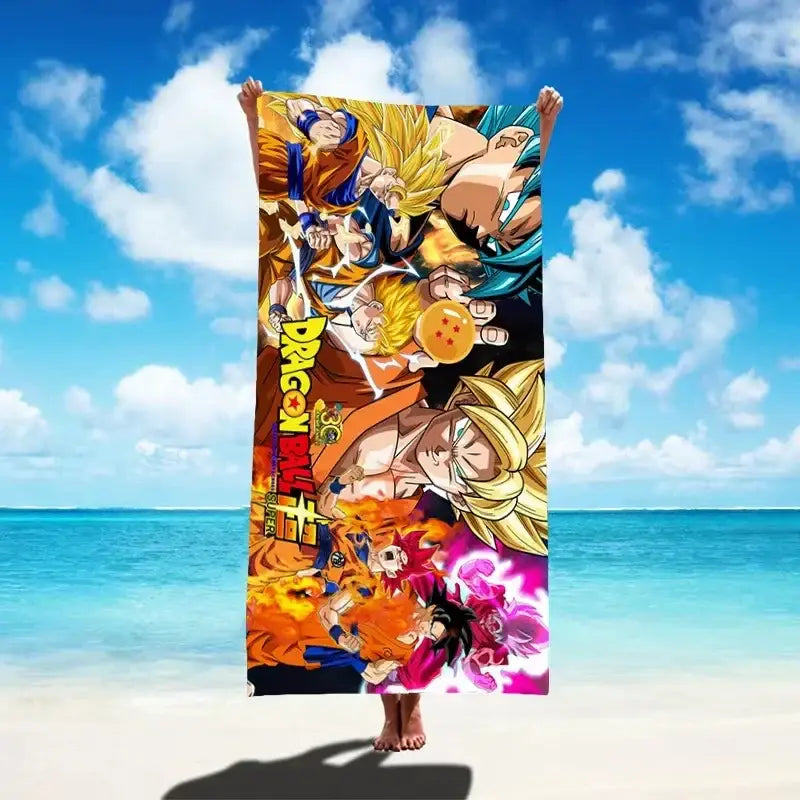 Vibrant dragon ball goku beach towel with bold colors quick dry microfiber and dynamic character artwork