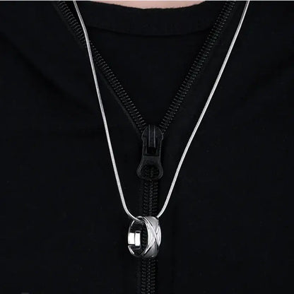 Silver sterling silver ring-shaped pendant necklace featuring a sleek goku black design with polished finish