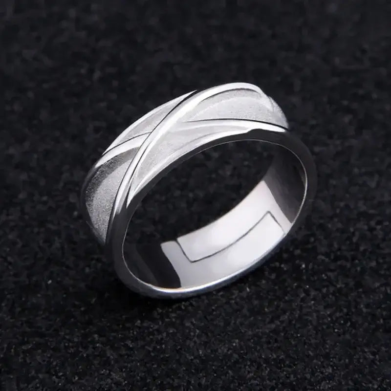 Silver sterling silver dragon ball goku black ring with modern textured design and polished inner band adjustable size