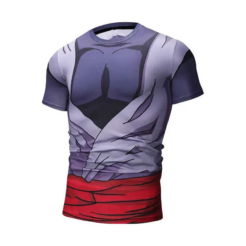 Dragon Ball Goku loose quick-drying short-sleeved compression shirt with gray purple anime print and red waist accents