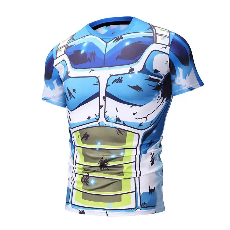 Blue and white dragon ball goku loose quick-drying compression shirt with full-body armor plate print