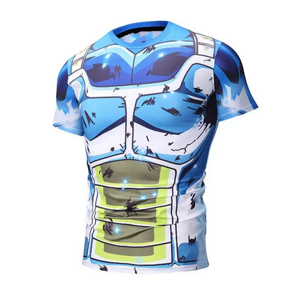 Blue and white dragon ball goku loose quick-drying compression shirt with full-body armor plate print