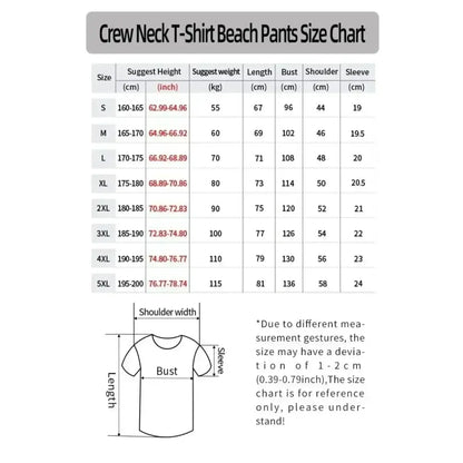 Crew neck dragon ball goku quick-drying loose t-shirt and beach pants size chart in cm and inches s to 5xl