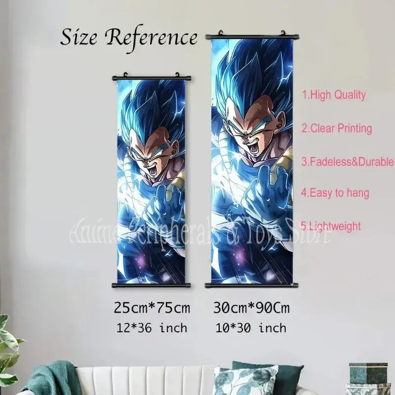 Blue and white vegeta canvas scroll featuring dragon ball vegeta in anime style for wall art decoration