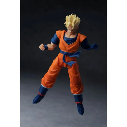 Dragon ball one-armed son gohan figure shf style with orange and blue outfit and detailed spiky blonde hair