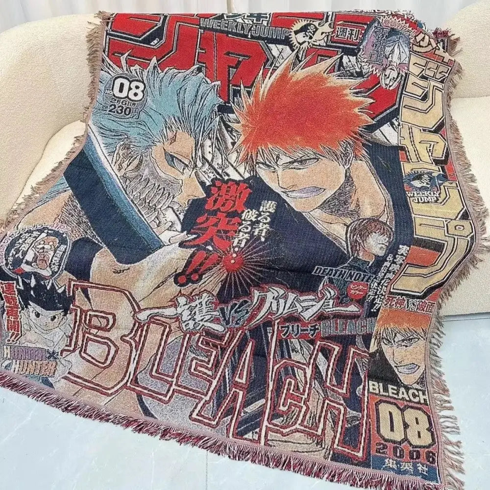 A vibrant dragon ball one piece textile blanket with manga design in red and black on soft cotton thread fabric