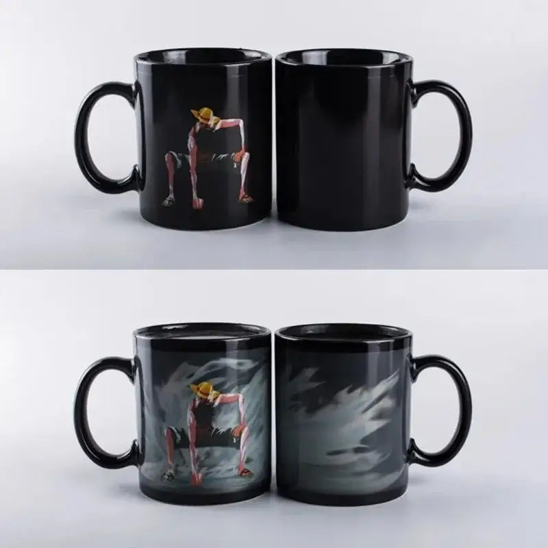 Black ceramic dragon ball color changing mug revealing son goku anime character when warmed heat sensitive cup