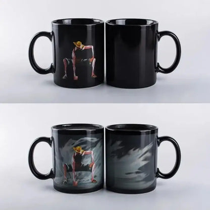 Black ceramic dragon ball color changing mug revealing son goku anime character when warmed heat sensitive cup