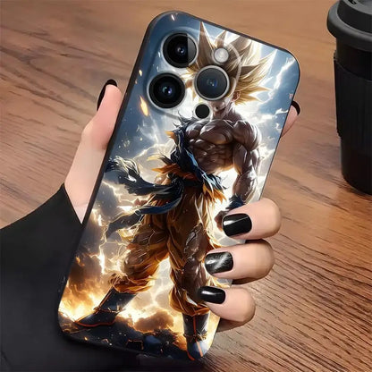 Black soft cover phone case featuring vibrant dragon ball goku super saiyan illustration with lightning effects