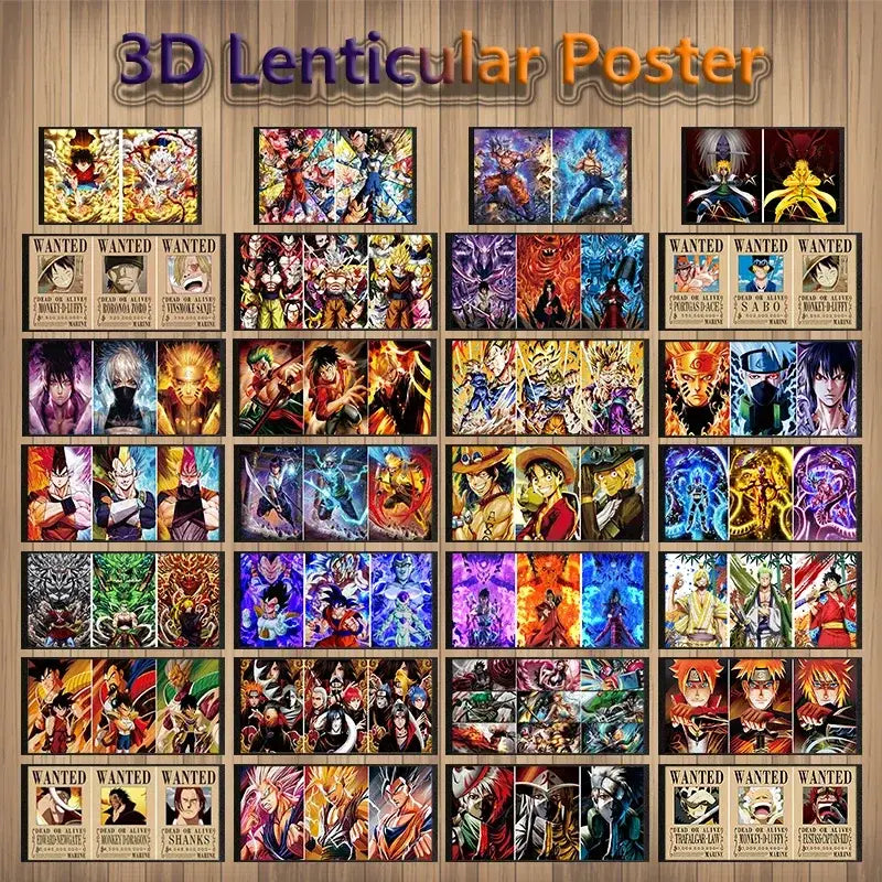 3d lenticular poster wall art featuring colorful dragon ball z goku anime characters in dynamic poses bulk pack