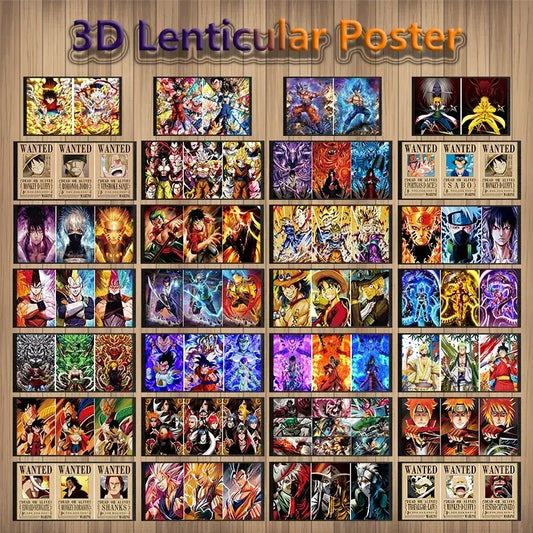 3d lenticular poster wall art featuring colorful dragon ball z goku anime characters in dynamic poses bulk pack