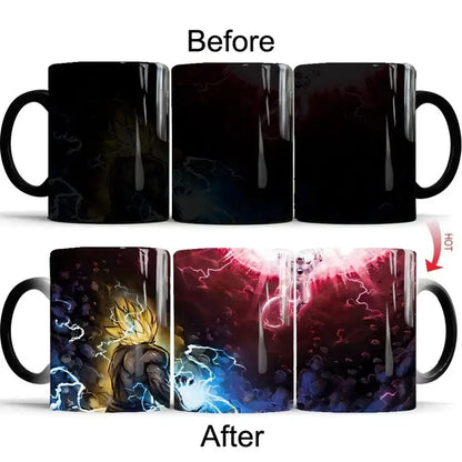 Black ceramic dragon ball z color changing mug revealing goku and frieza anime battle artwork 400ml capacity