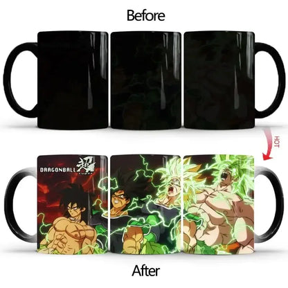 Black ceramic dragon ball color changing mug with heat-activated vibrant green and red anime characters 400ml
