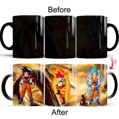 Black ceramic dragon ball z goku color changing mug with vibrant orange red and blue heat-sensitive design 400ml