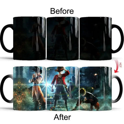Black ceramic dragon ball z goku color changing mug revealing vibrant anime characters when warm 400ml capacity