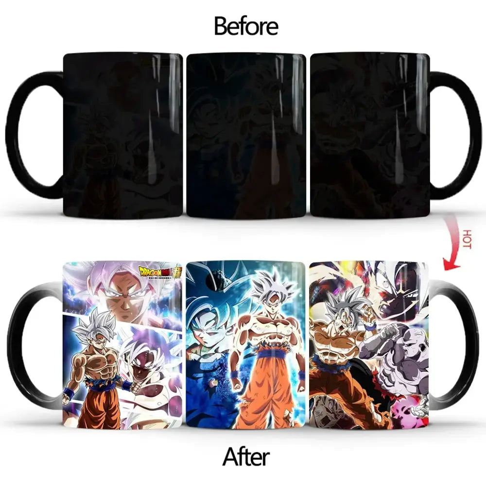 Black ceramic dragon ball z goku color changing mug with heat activated vibrant character designs 400ml