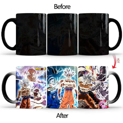 Black ceramic dragon ball z goku color changing mug with heat activated vibrant character designs 400ml