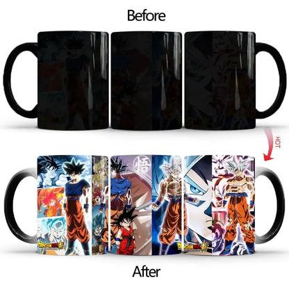 Black ceramic dragon ball z goku color changing mug revealing vibrant artwork when warmed 400ml capacity