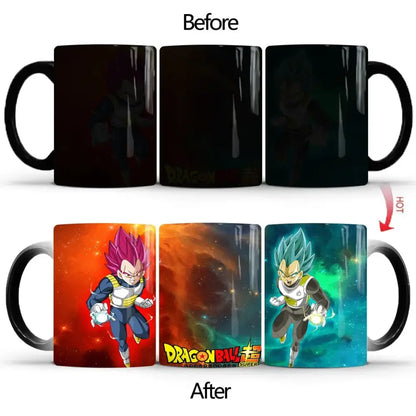 Black ceramic dragon ball color changing mug with heat activated vibrant goku and vegeta design 400ml