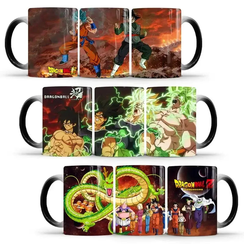 Dragon ball z goku color changing ceramic mug 400ml with vibrant anime artwork on glossy black surface