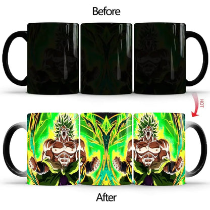 Black ceramic dragon ball z goku color changing mug revealing green and yellow anime design when heated 400ml