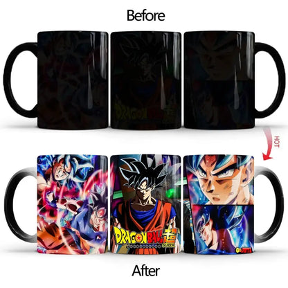 Black ceramic color changing mug revealing vibrant dragon ball super artwork when heated 400ml ceramic